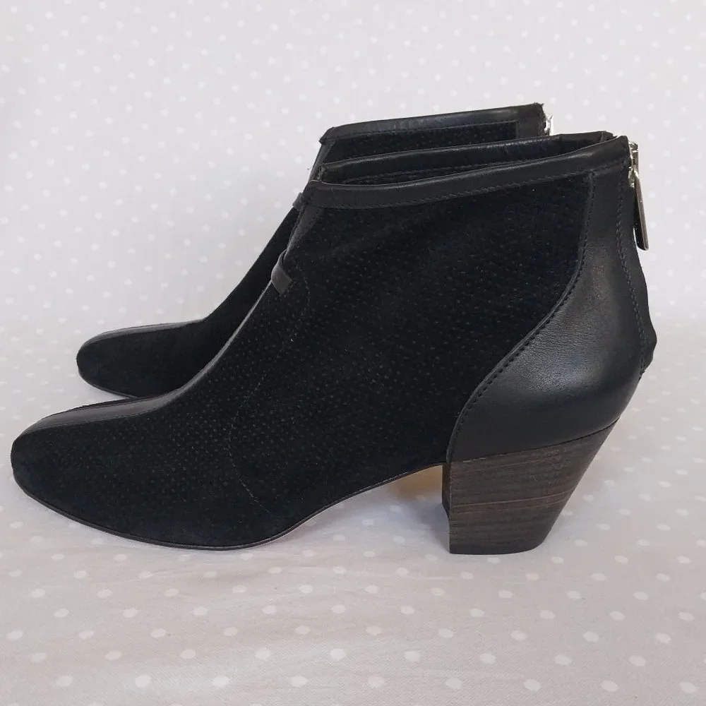 Aquatalia by Marvin K. Xcellent Black Perforated Suede  * Leather Ankle Bootie